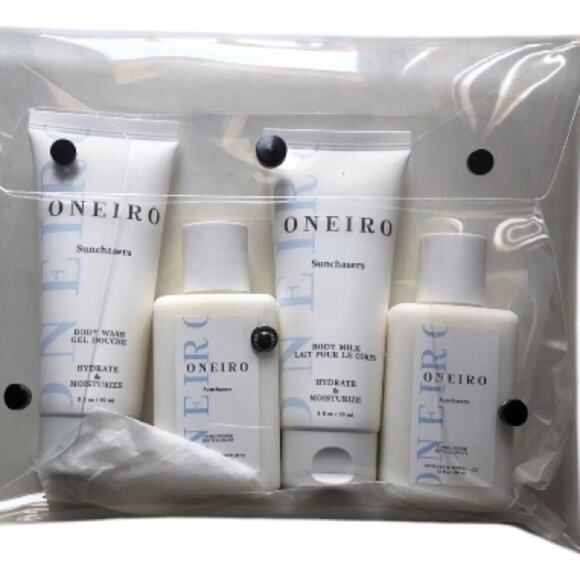 Oneiro Sunchasers Travel Set Body Milk Body Wash Two Conditioners + Bag - Picture 1 of 13